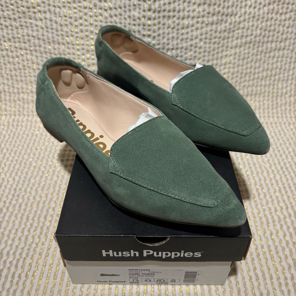 Hush Puppies Hazel Pointe Soft Sage Suede Size 7.5 Wide